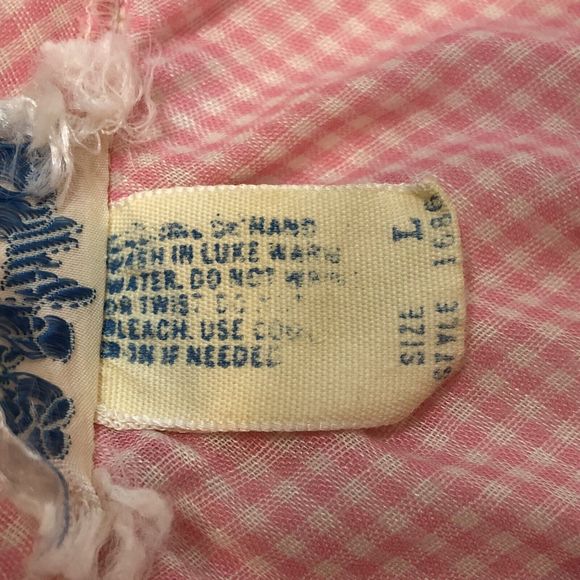 Vintage Eve Stillman Gingham Nightgown Large Sleeveless Pink Knit Applique - Picture 5 of 12